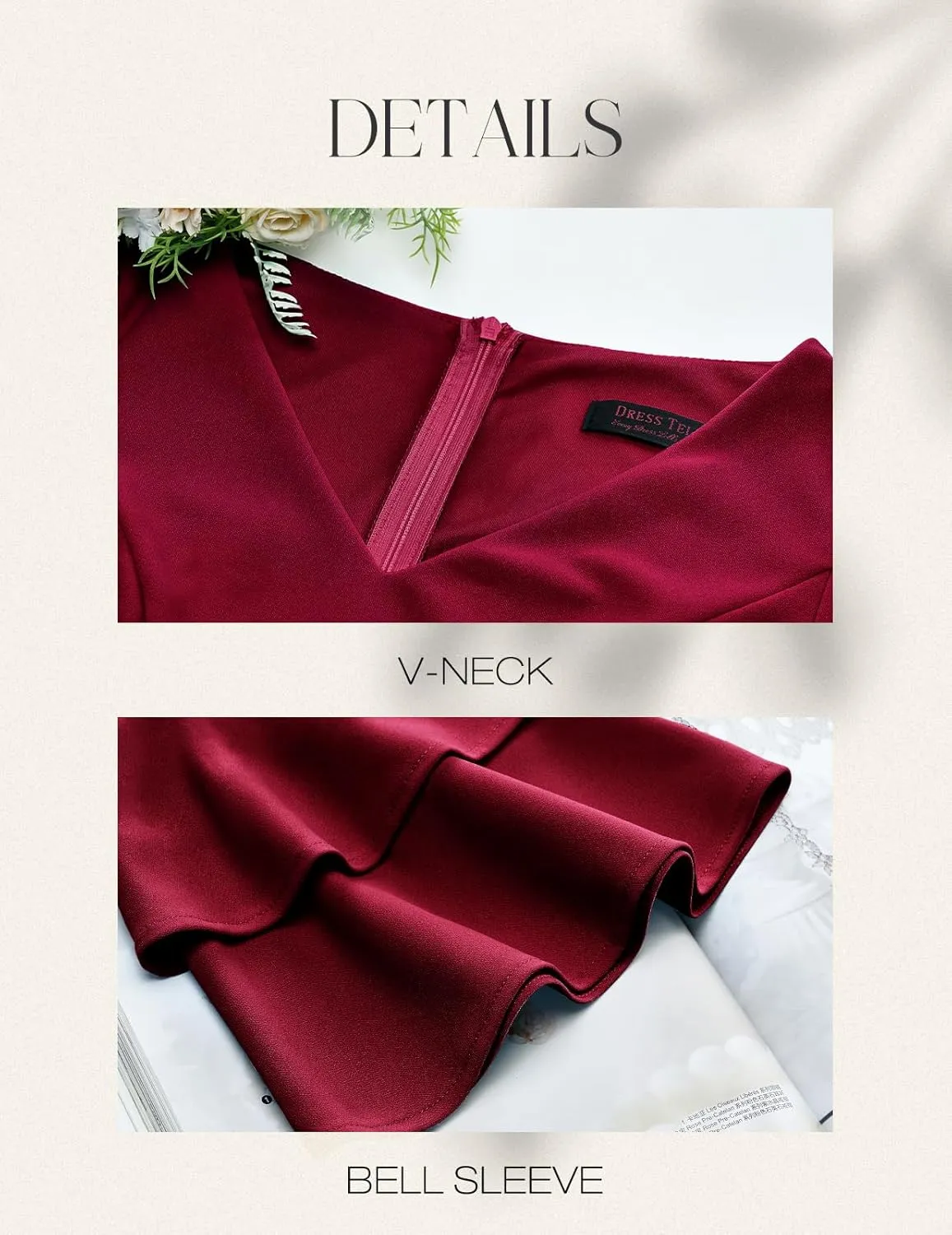 DRESSTELLS Cocktail Dress 2025, Long Bell Sleeves & V-Neck, Formal Bridesmaid Prom Dresses for Party