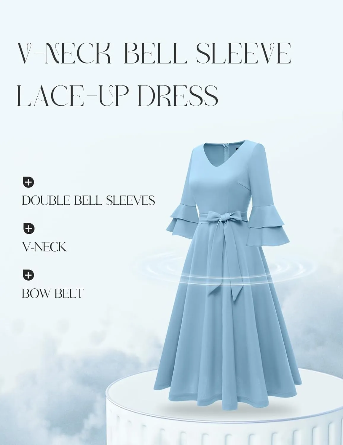 DRESSTELLS Cocktail Dress 2025, Long Bell Sleeves & V-Neck, Formal Bridesmaid Prom Dresses for Party