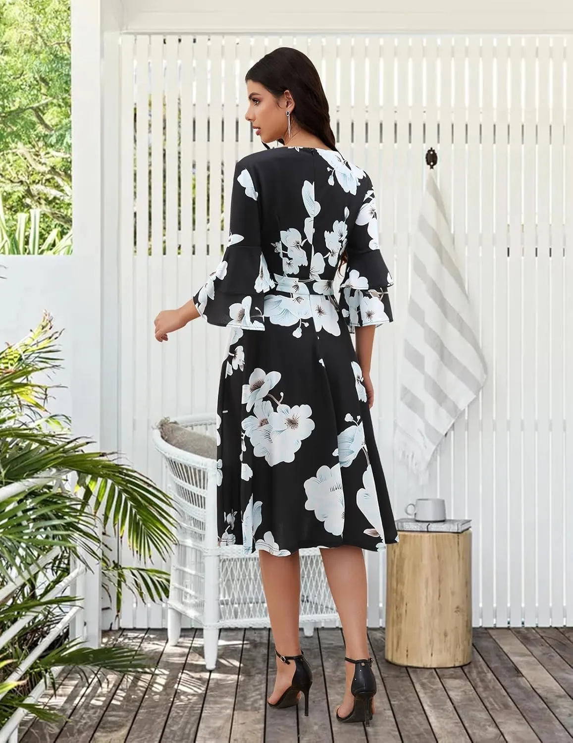 DRESSTELLS Cocktail Dress 2025, Long Bell Sleeves & V-Neck, Formal Bridesmaid Prom Dresses for Party