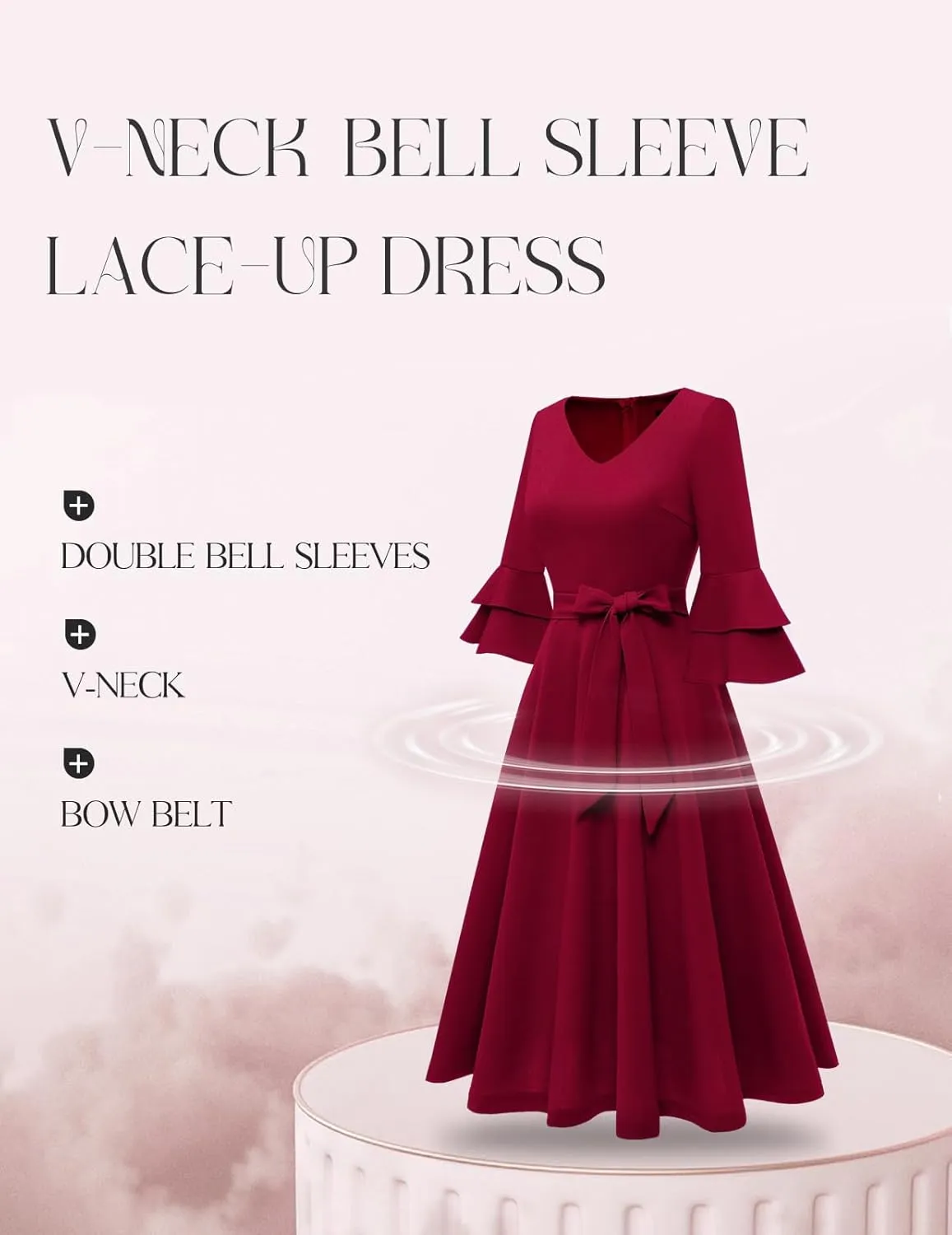 DRESSTELLS Cocktail Dress 2025, Long Bell Sleeves & V-Neck, Formal Bridesmaid Prom Dresses for Party