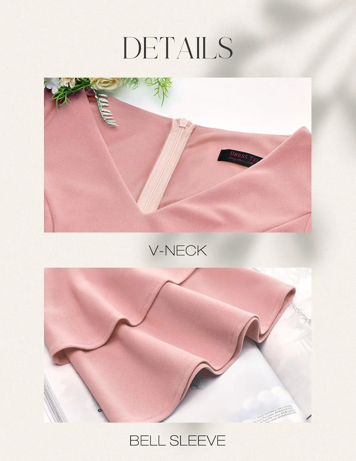 DRESSTELLS Cocktail Dress 2025, Long Bell Sleeves & V-Neck, Formal Bridesmaid Prom Dresses for Party