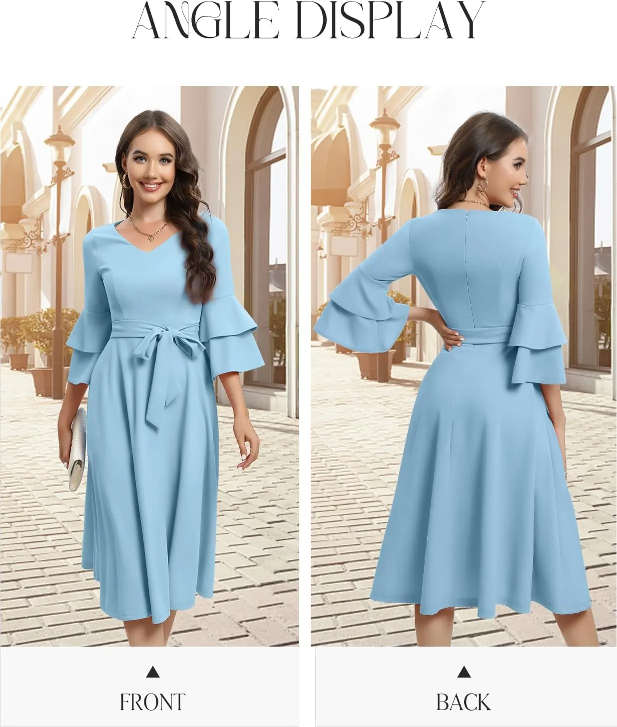 DRESSTELLS Cocktail Dress 2025, Long Bell Sleeves & V-Neck, Formal Bridesmaid Prom Dresses for Party