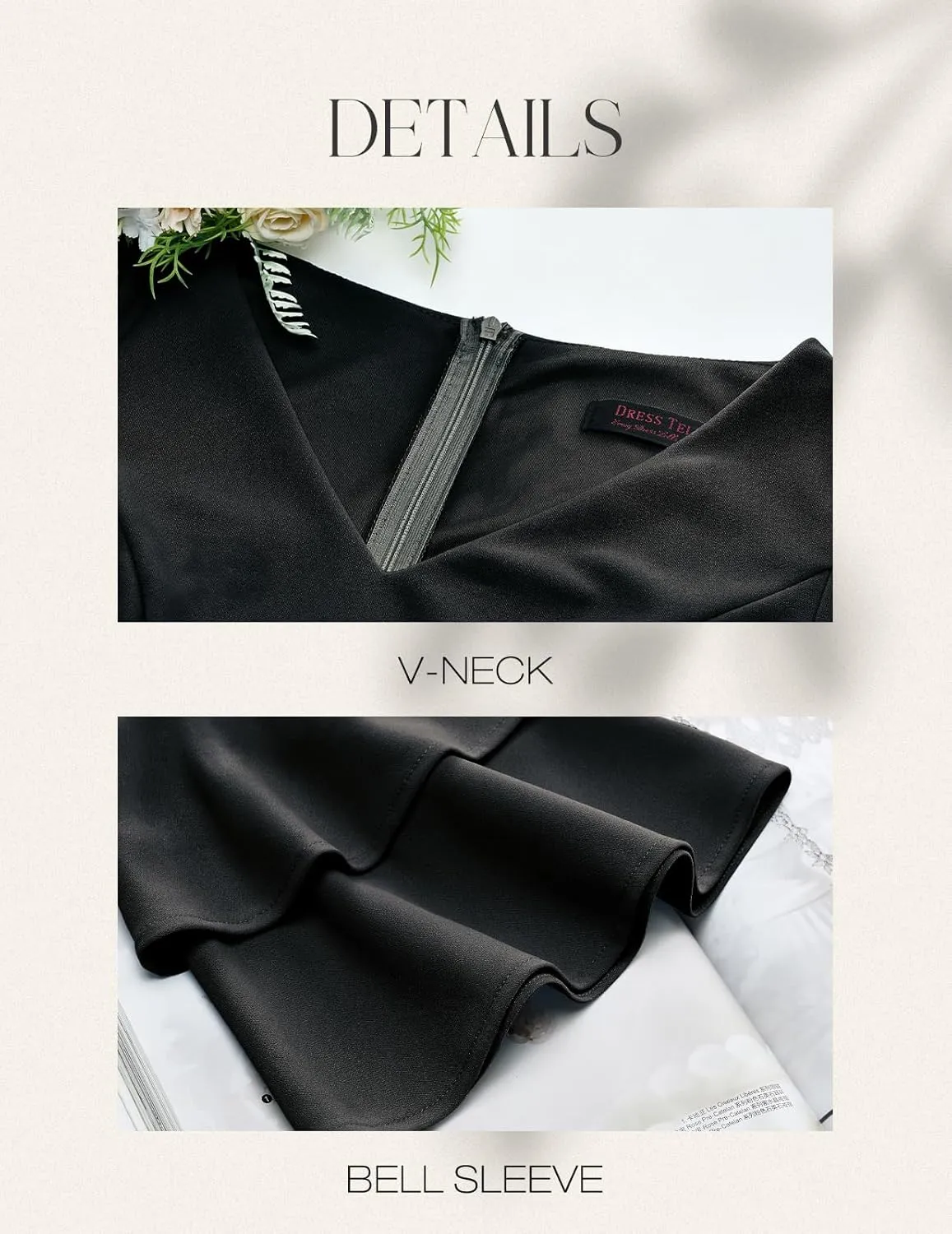 DRESSTELLS Cocktail Dress 2025, Long Bell Sleeves & V-Neck, Formal Bridesmaid Prom Dresses for Party