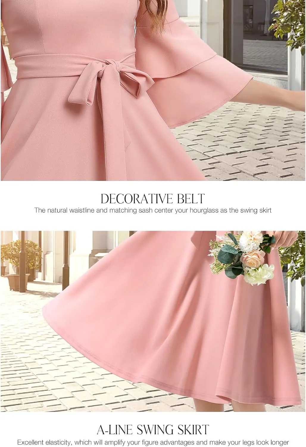 DRESSTELLS Cocktail Dress 2025, Long Bell Sleeves & V-Neck, Formal Bridesmaid Prom Dresses for Party
