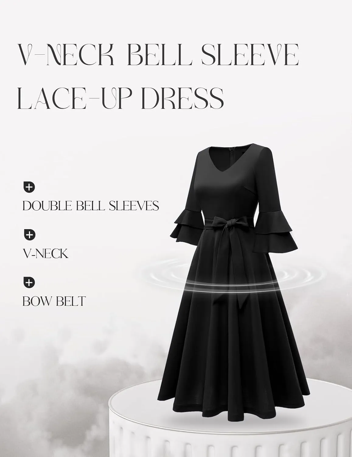 DRESSTELLS Cocktail Dress 2025, Long Bell Sleeves & V-Neck, Formal Bridesmaid Prom Dresses for Party