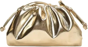 Dressy Vegan Leather Metallic Ruched Clutch Purse for Women Pleated Evening Bag for Wedding Party Prom