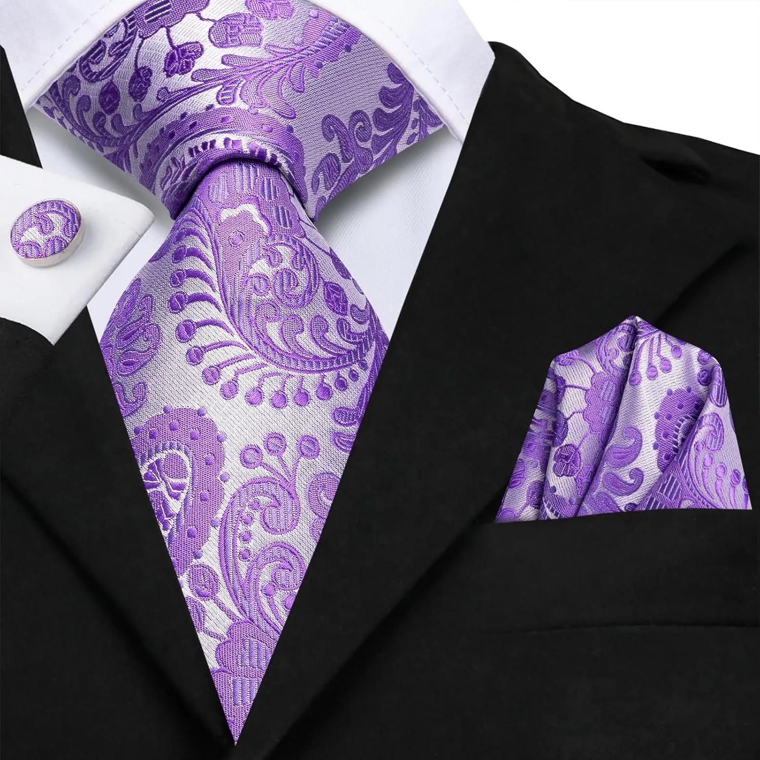 Dubulle Mens Paisley Floral Silk Tie for Men Striped Necktie and Pocket Square Cufflinks Set Wedding Business