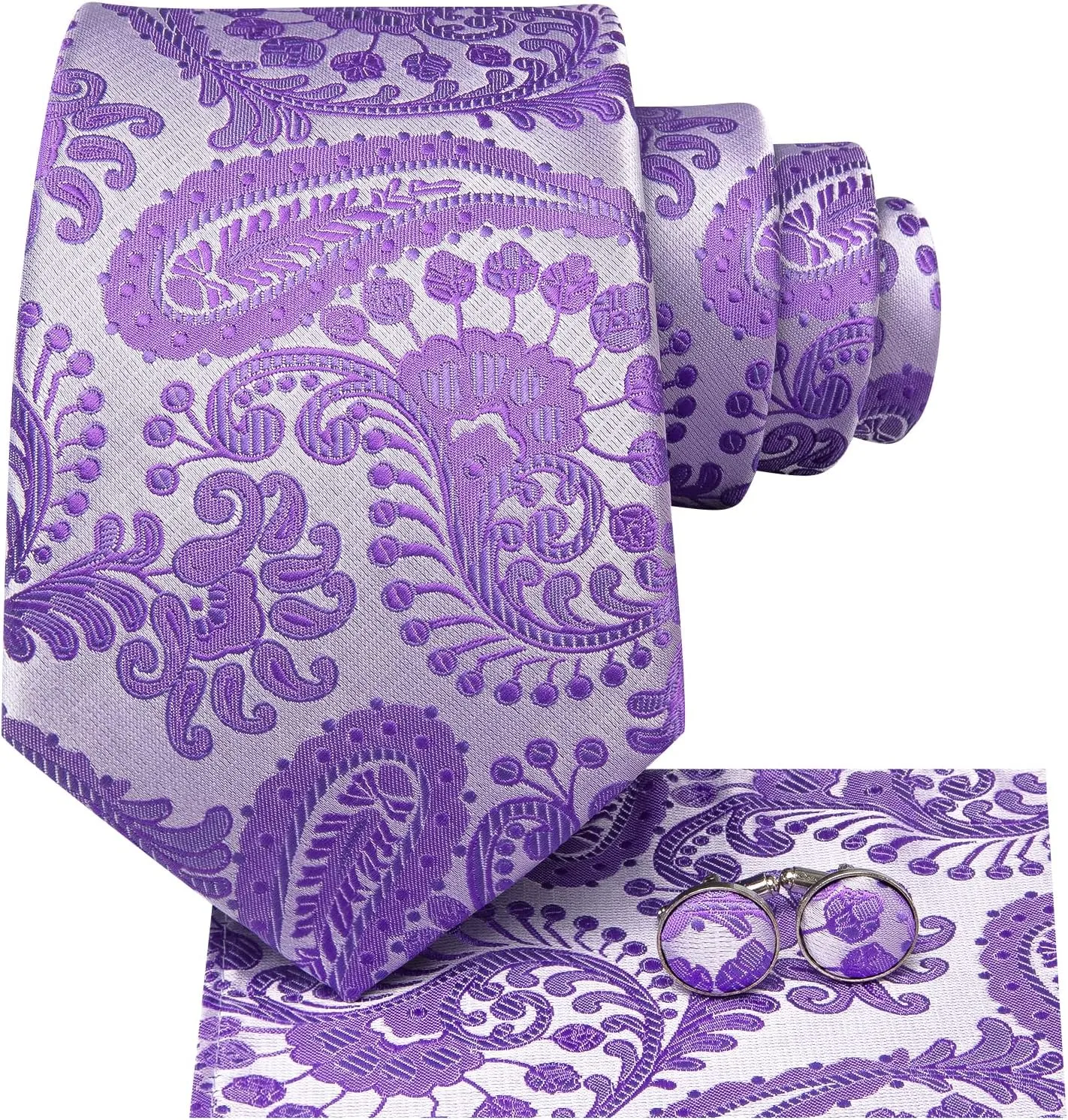 Dubulle Mens Paisley Floral Silk Tie for Men Striped Necktie and Pocket Square Cufflinks Set Wedding Business