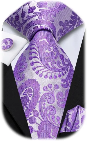 Dubulle Mens Paisley Floral Silk Tie for Men Striped Necktie and Pocket Square Cufflinks Set Wedding Business