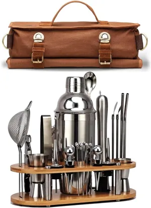DUEBEL Bartender Kit | Professional 24-Piece Mixology Bar Tool Set | with Travel Bartender Bag and Stylish Bamboo Stand | Perfect for an Awesome Drink Mixing Experience