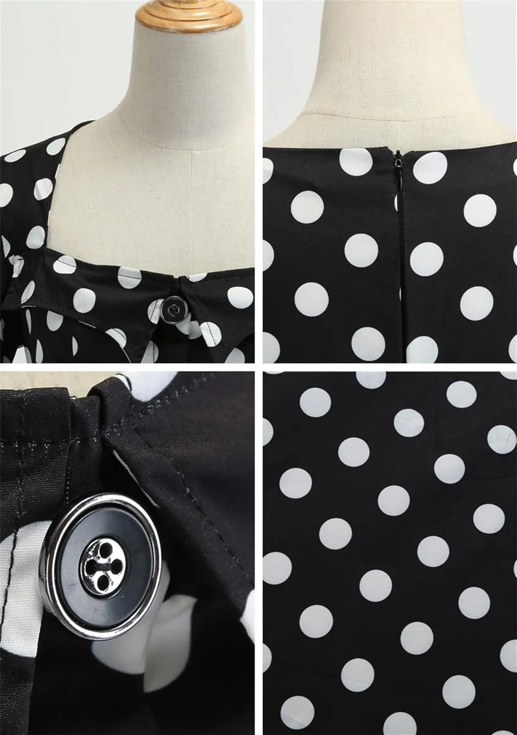 EFOFEI Women's Audrey Hepburn Style Dress Polka Dot Short Sleeve Cocktail Dress Vintage Elegant Dress with Belt