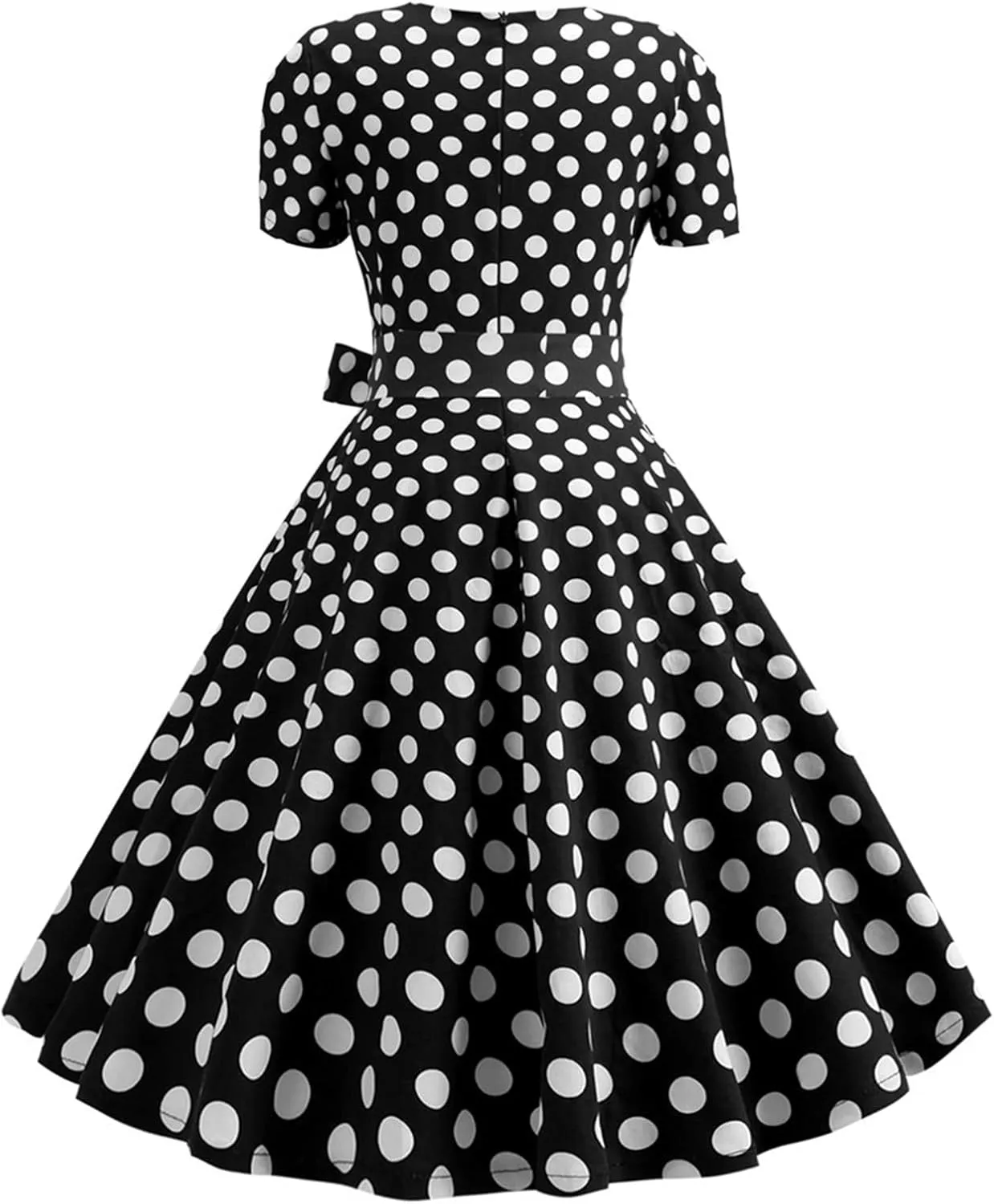 EFOFEI Women's Audrey Hepburn Style Dress Polka Dot Short Sleeve Cocktail Dress Vintage Elegant Dress with Belt