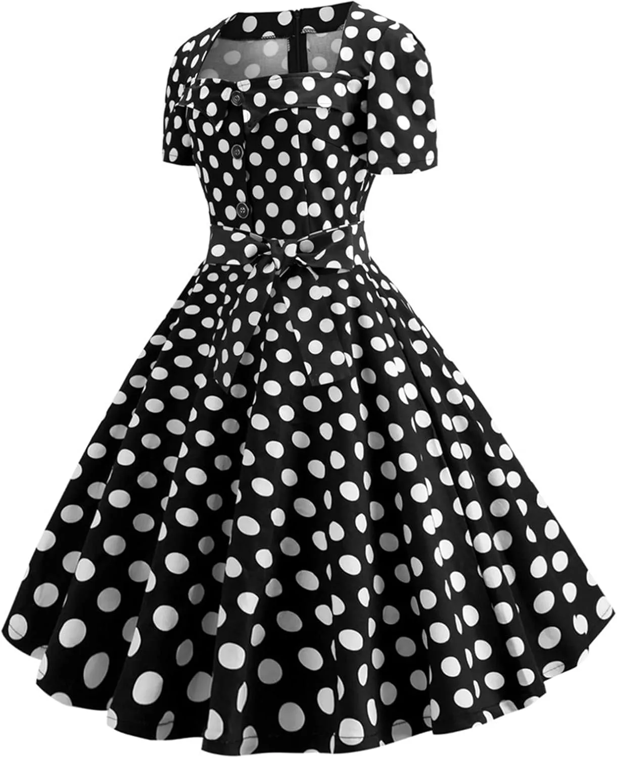 EFOFEI Women's Audrey Hepburn Style Dress Polka Dot Short Sleeve Cocktail Dress Vintage Elegant Dress with Belt