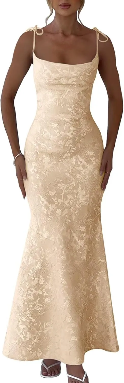 Eightale Satin Floral Jacquard Prom Dresses Mermaid Long Bodycon Formal Evening Party Gown