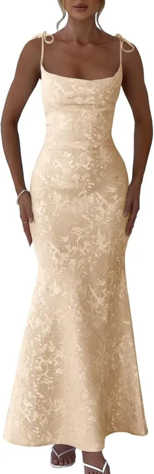 Eightale Satin Floral Jacquard Prom Dresses Mermaid Long Bodycon Formal Evening Party Gown