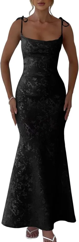 Eightale Satin Floral Jacquard Prom Dresses Mermaid Long Bodycon Formal Evening Party Gown