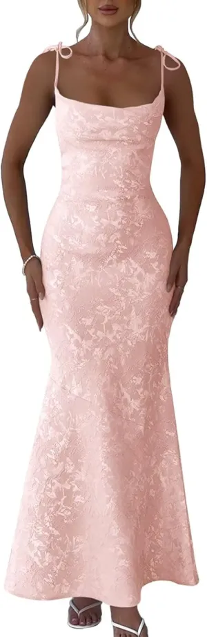 Eightale Satin Floral Jacquard Prom Dresses Mermaid Long Bodycon Formal Evening Party Gown