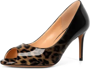 Eldof Women Peep Toe Pumps Mid-Heel Pumps Formal Wedding Bridal Classic Heel Open Toe Stiletto