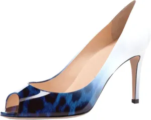 Eldof Women Peep Toe Pumps Mid-Heel Pumps Formal Wedding Bridal Classic Heel Open Toe Stiletto