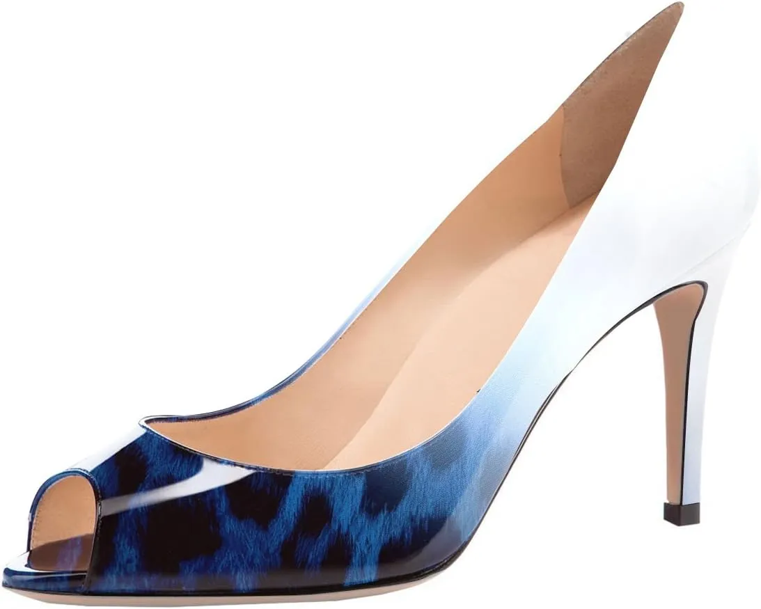 Eldof Women Peep Toe Pumps Mid-Heel Pumps Formal Wedding Bridal Classic Heel Open Toe Stiletto