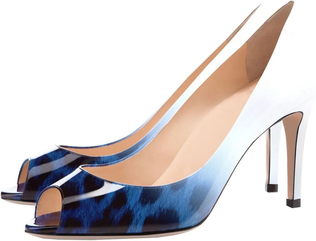 Eldof Women Peep Toe Pumps Mid-Heel Pumps Formal Wedding Bridal Classic Heel Open Toe Stiletto