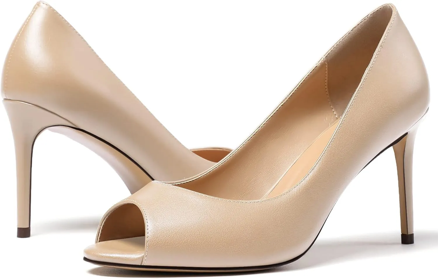 Eldof Women Peep Toe Pumps Mid-Heel Pumps Formal Wedding Bridal Classic Heel Open Toe Stiletto