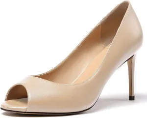Eldof Women Peep Toe Pumps Mid-Heel Pumps Formal Wedding Bridal Classic Heel Open Toe Stiletto