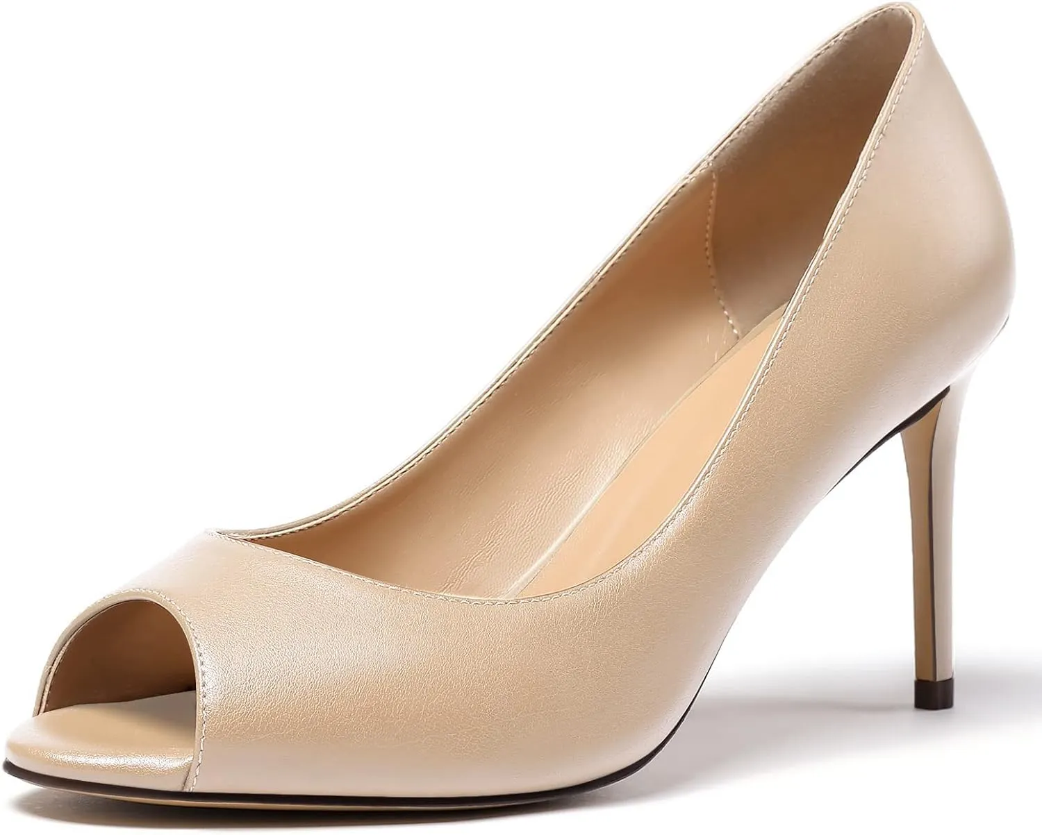 Eldof Women Peep Toe Pumps Mid-Heel Pumps Formal Wedding Bridal Classic Heel Open Toe Stiletto
