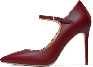 Eldof Women's 100mm High Heel Pointed Toe Mary Jane Pumps Ankle Strap Buckle Closure Shoes
