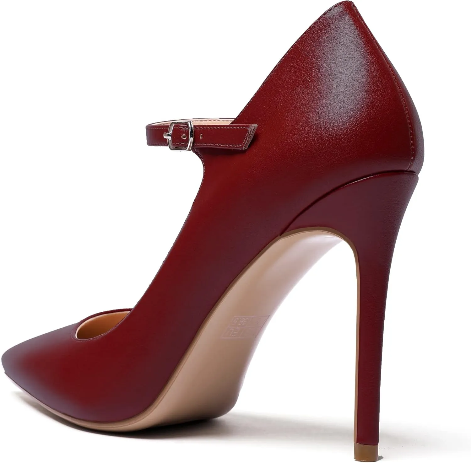 Eldof Women's 100mm High Heel Pointed Toe Mary Jane Pumps Ankle Strap Buckle Closure Shoes