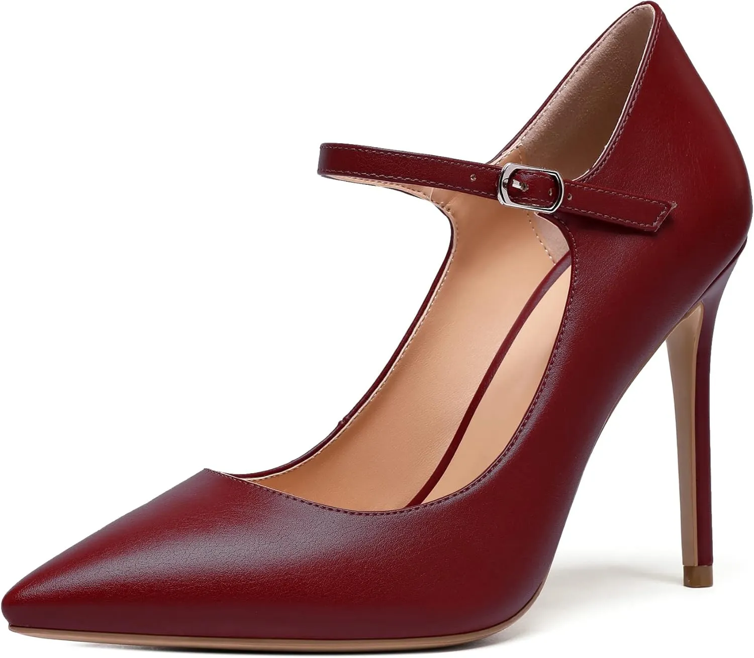 Eldof Women's 100mm High Heel Pointed Toe Mary Jane Pumps Ankle Strap Buckle Closure Shoes