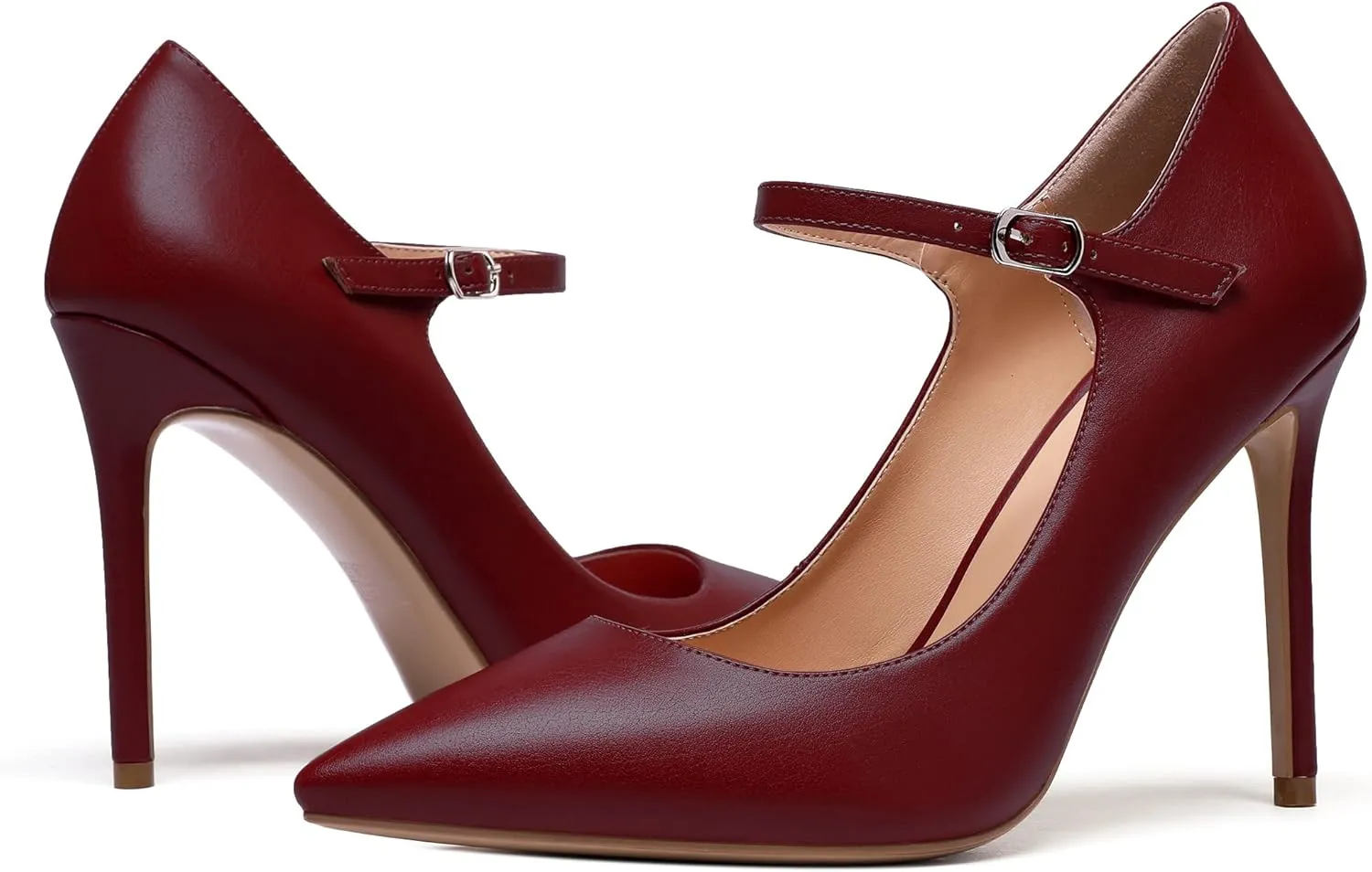 Eldof Women's 100mm High Heel Pointed Toe Mary Jane Pumps Ankle Strap Buckle Closure Shoes
