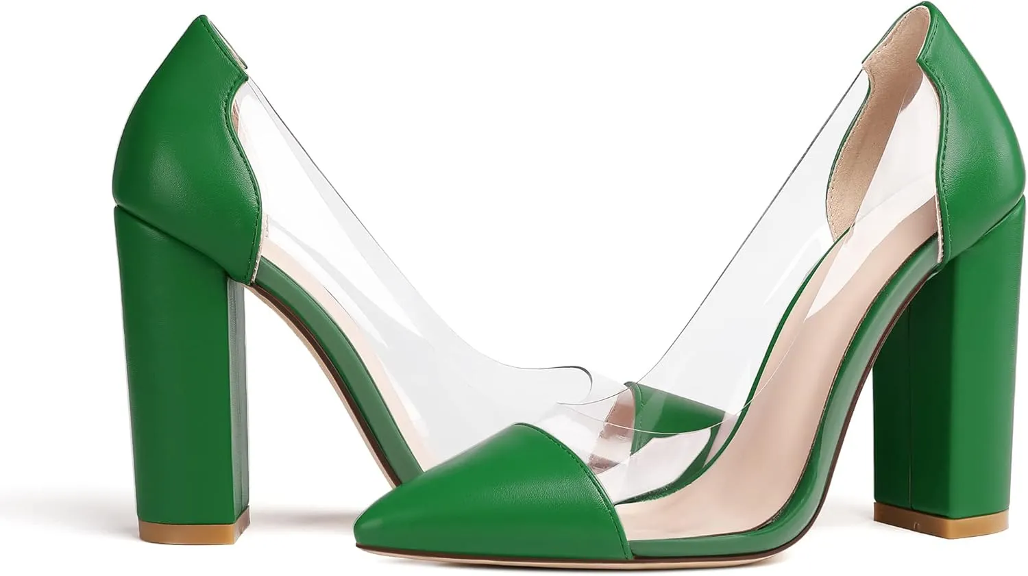 Eldof Women's 100mm Pointed Toe Clear Pumps Block Heels Pumps Party Wedding Dress Shoes