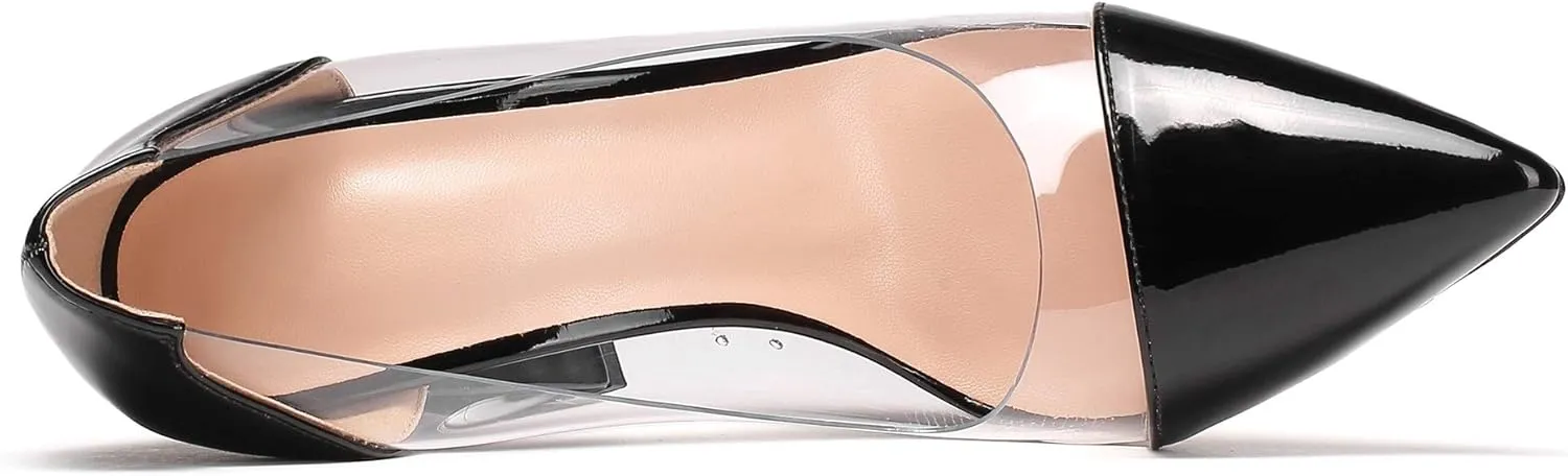 Eldof Women's 100mm Pointed Toe Clear Pumps Block Heels Pumps Party Wedding Dress Shoes