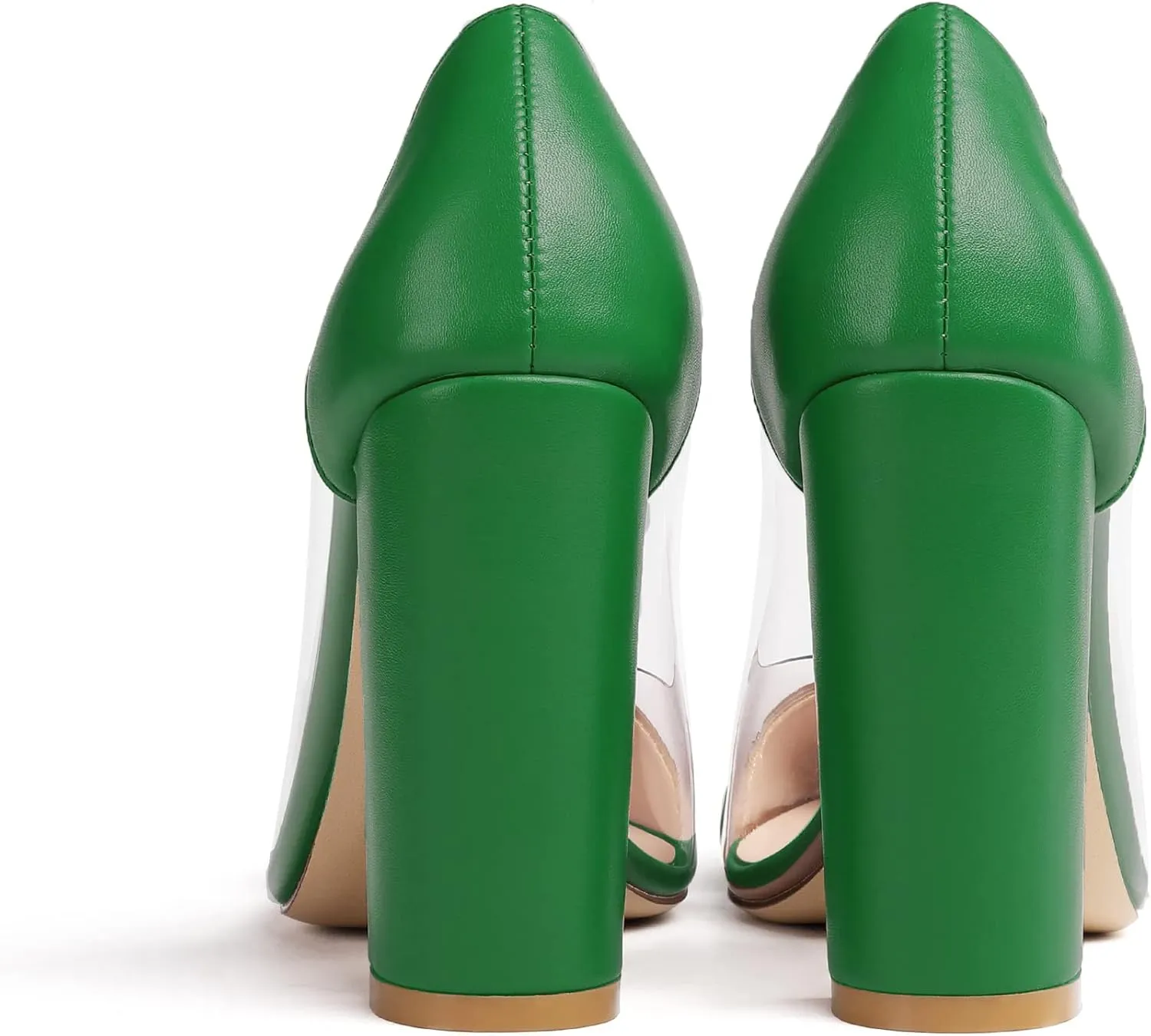 Eldof Women's 100mm Pointed Toe Clear Pumps Block Heels Pumps Party Wedding Dress Shoes