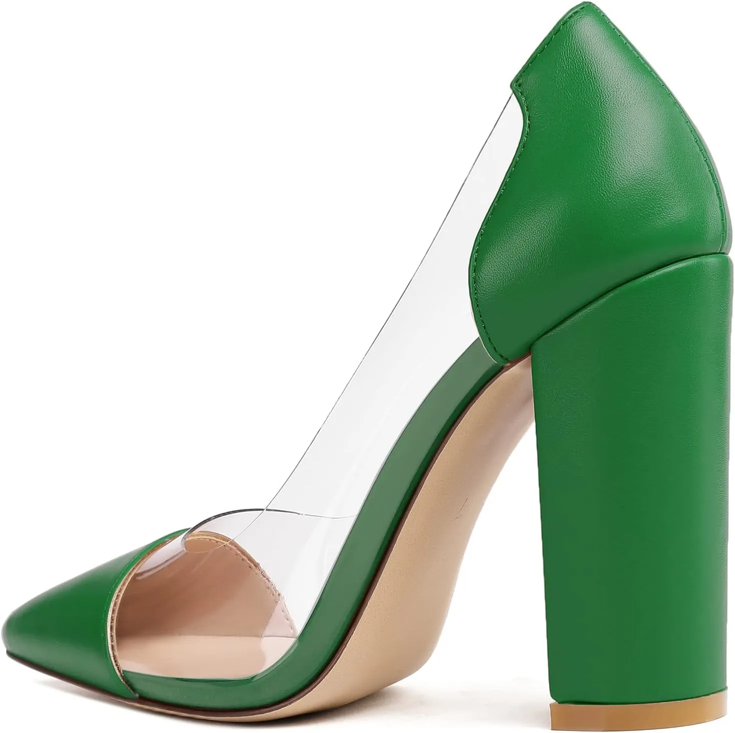 Eldof Women's 100mm Pointed Toe Clear Pumps Block Heels Pumps Party Wedding Dress Shoes