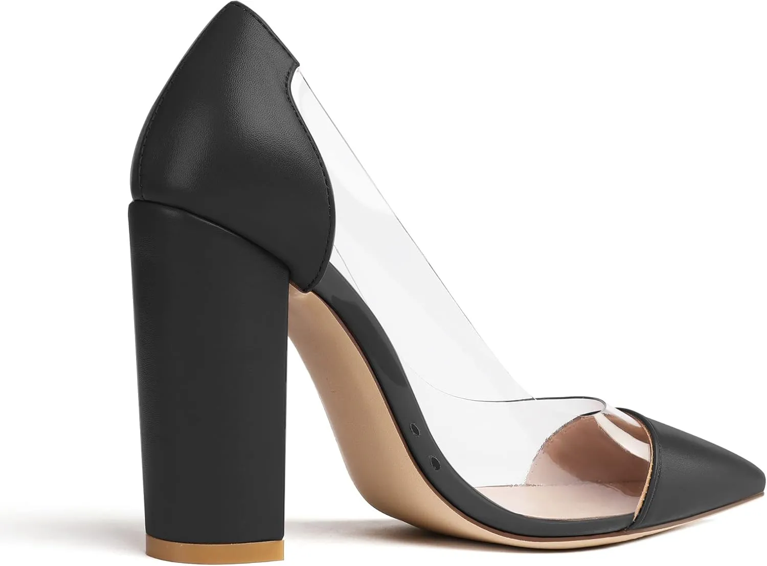 Eldof Women's 100mm Pointed Toe Clear Pumps Block Heels Pumps Party Wedding Dress Shoes
