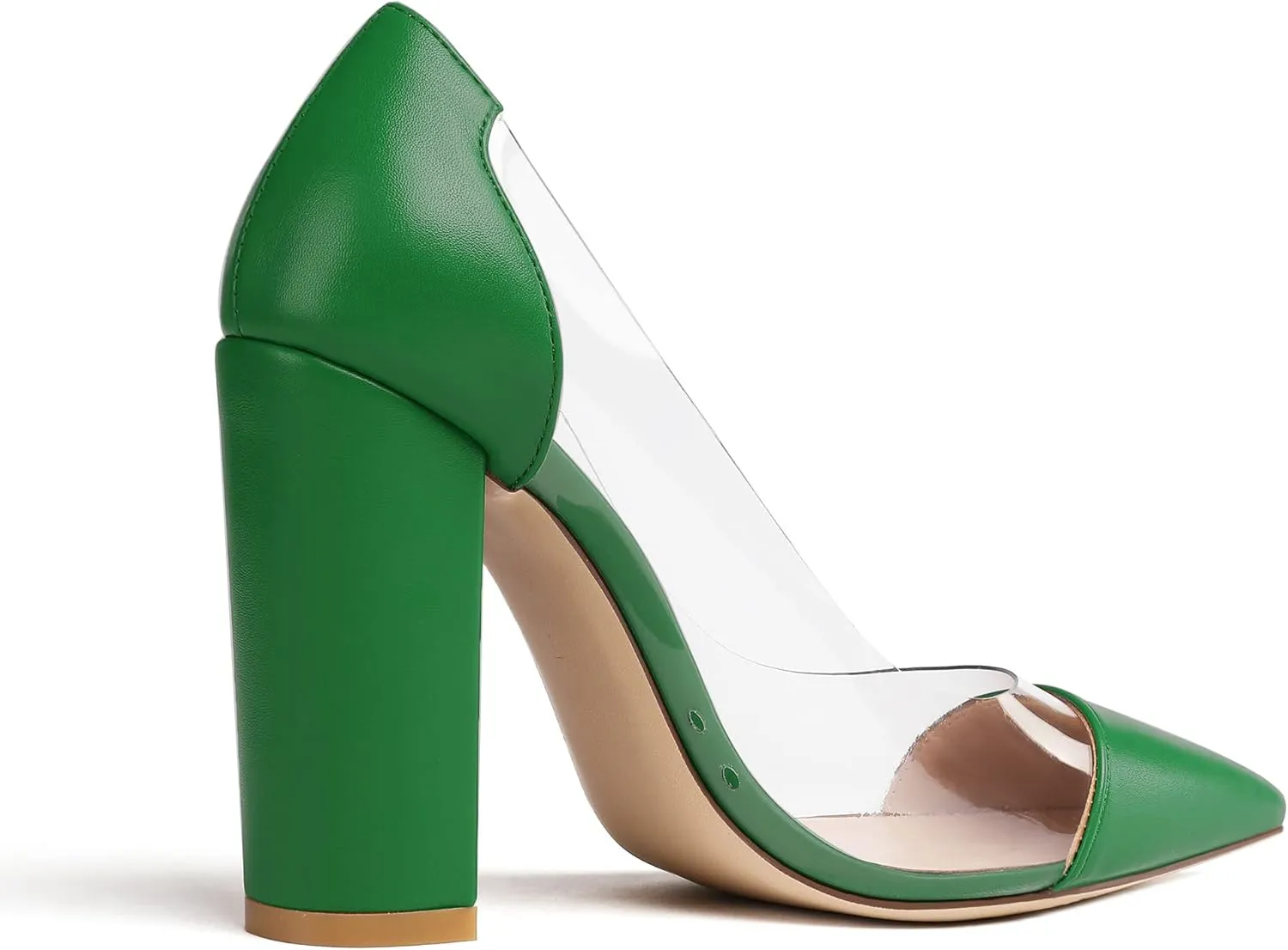 Eldof Women's 100mm Pointed Toe Clear Pumps Block Heels Pumps Party Wedding Dress Shoes