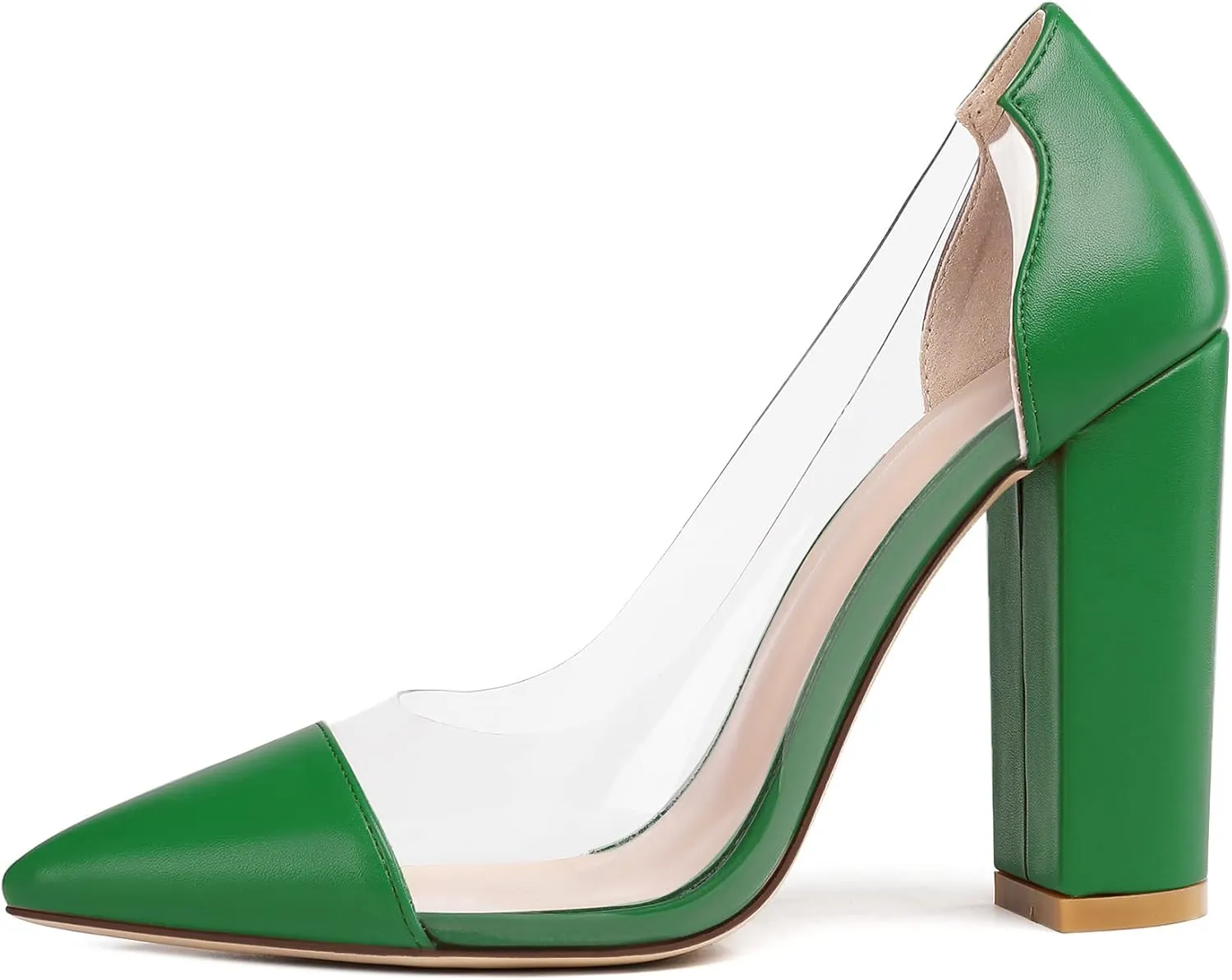 Eldof Women's 100mm Pointed Toe Clear Pumps Block Heels Pumps Party Wedding Dress Shoes