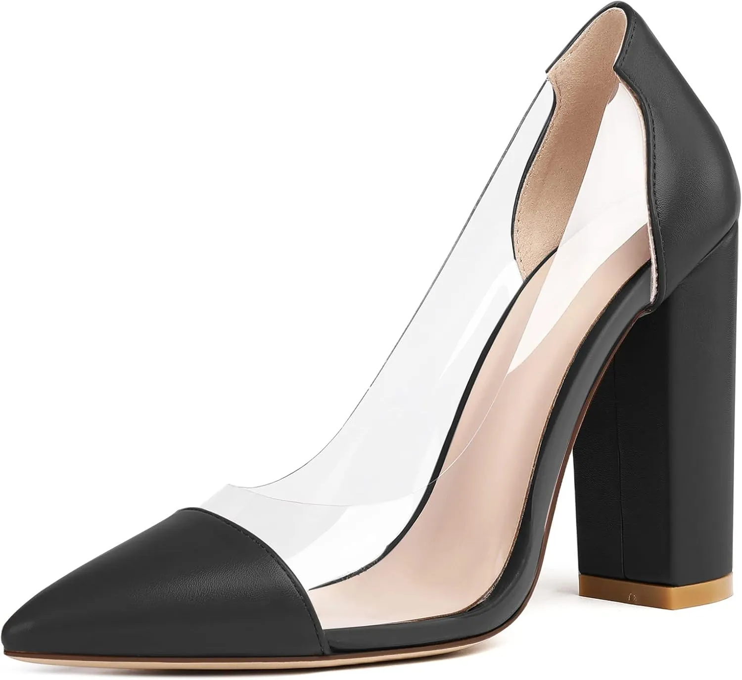 Eldof Women's 100mm Pointed Toe Clear Pumps Block Heels Pumps Party Wedding Dress Shoes