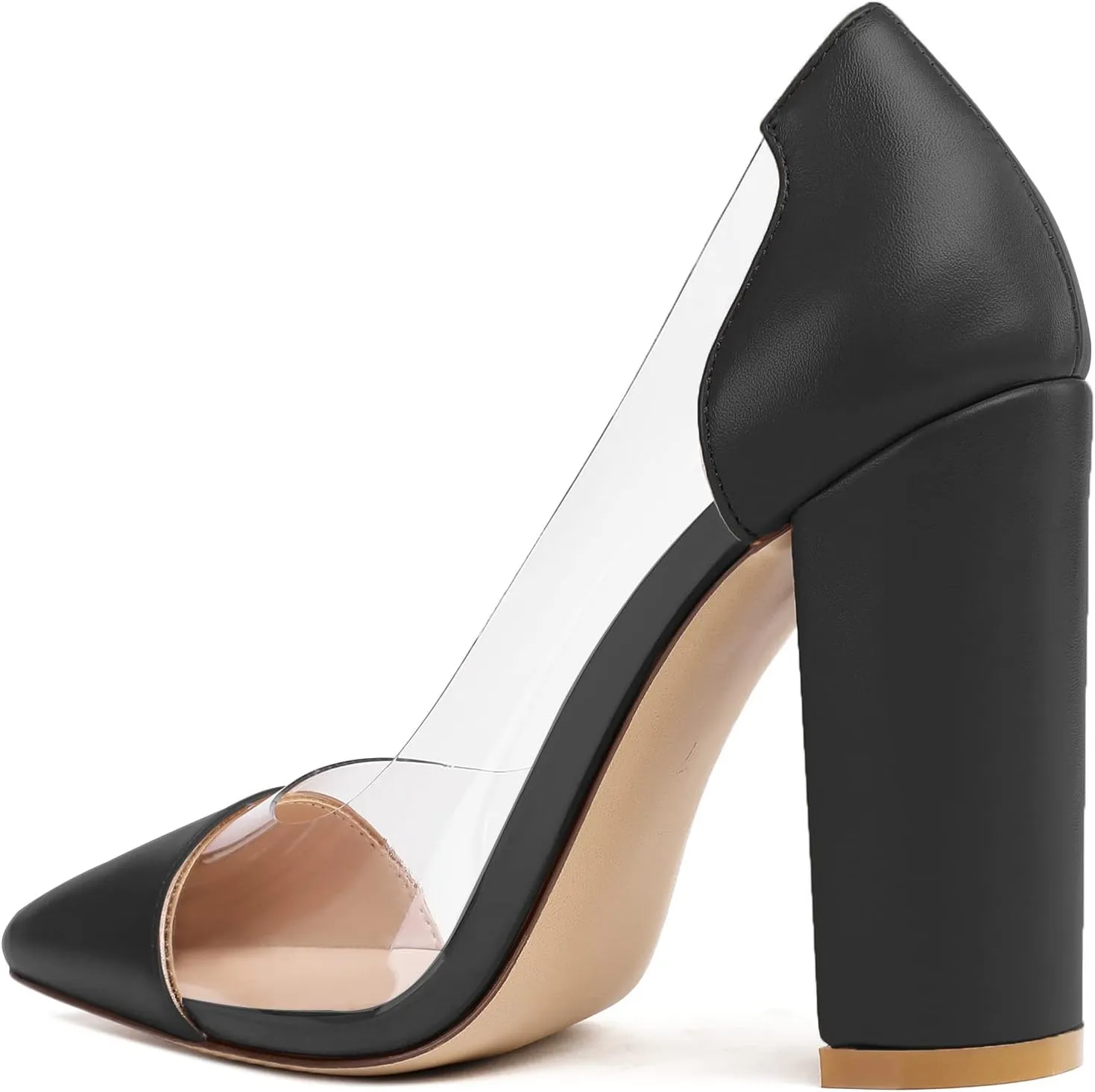Eldof Women's 100mm Pointed Toe Clear Pumps Block Heels Pumps Party Wedding Dress Shoes
