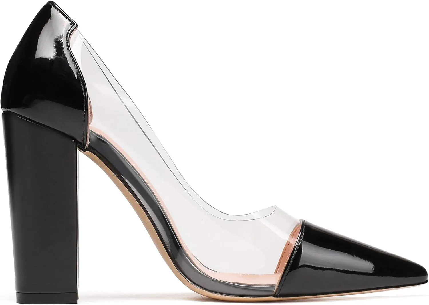Eldof Women's 100mm Pointed Toe Clear Pumps Block Heels Pumps Party Wedding Dress Shoes