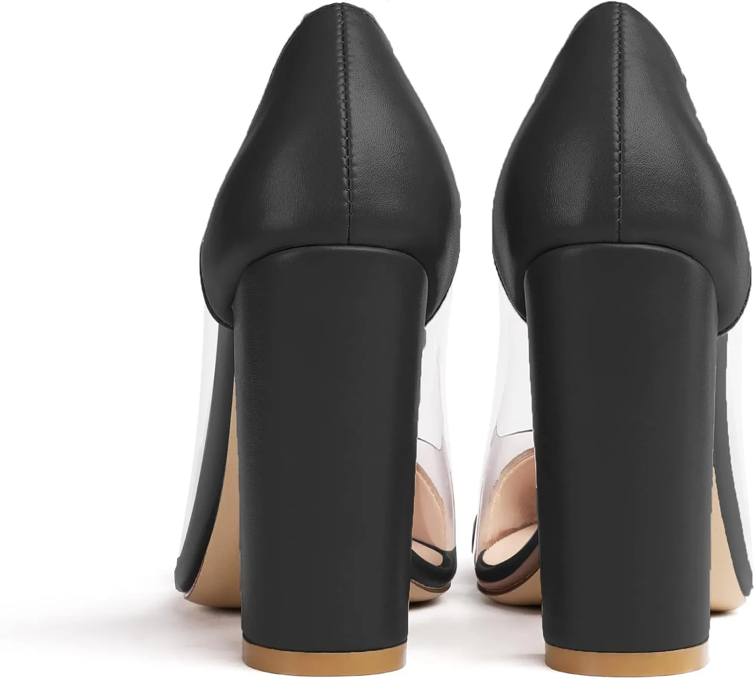 Eldof Women's 100mm Pointed Toe Clear Pumps Block Heels Pumps Party Wedding Dress Shoes