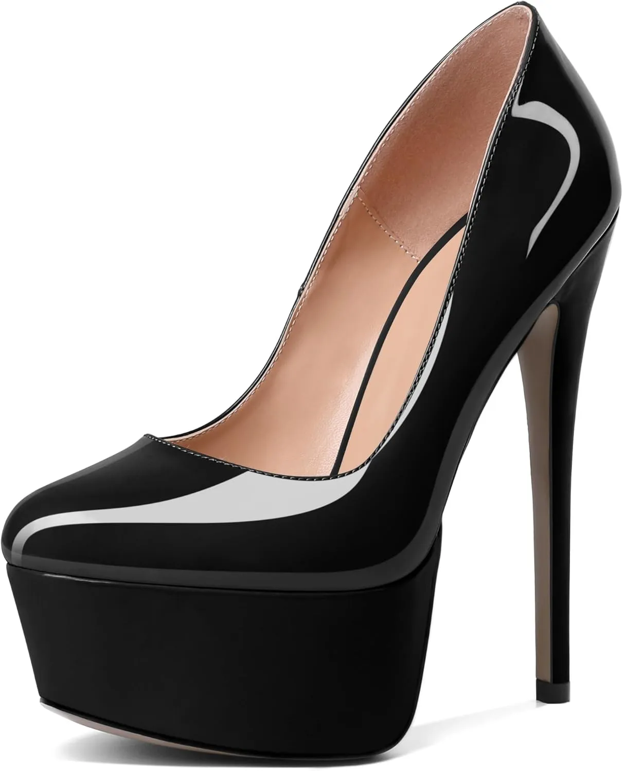 Eldof Womens High Heel Platform Pumps Round Toe Sky High Stilettoes 6" Party Dress Platform
