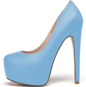 Eldof Womens High Heel Platform Pumps Round Toe Sky High Stilettoes 6" Party Dress Platform