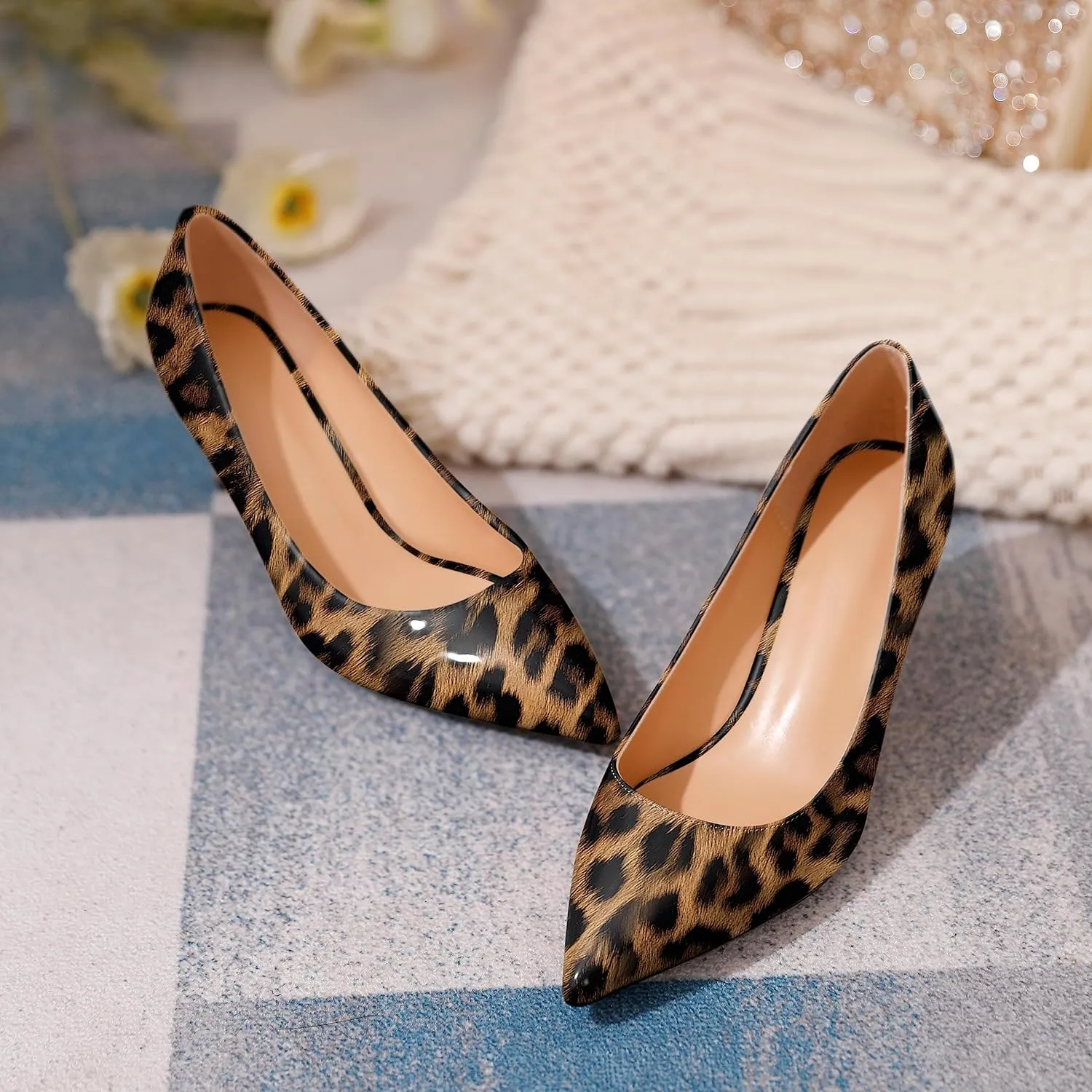 Eldof Womens Kitten Heel Pumps Pointy Toe Heels 6.5cm Mid-HeelPumps Office Classic Heels