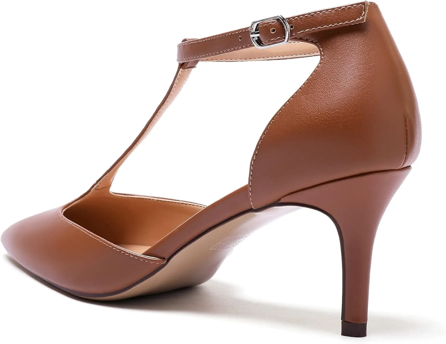Eldof Womens Kitten Heel Pumps T-Strap Ankle Buckle Pumps2.6 Pointed Toe Classic Office Dress Heels