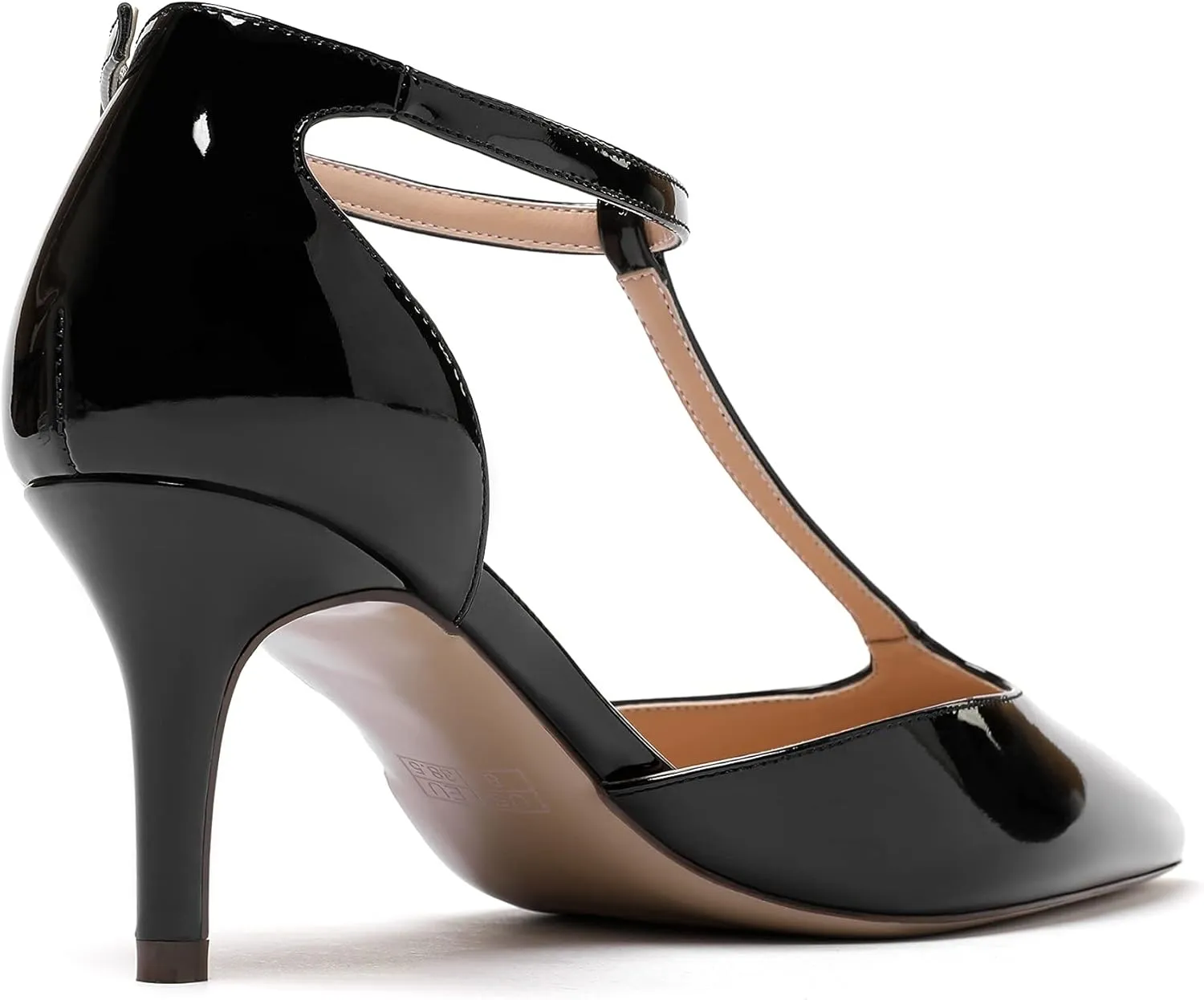 Eldof Womens Kitten Heel Pumps T-Strap Ankle Buckle Pumps2.6 Pointed Toe Classic Office Dress Heels