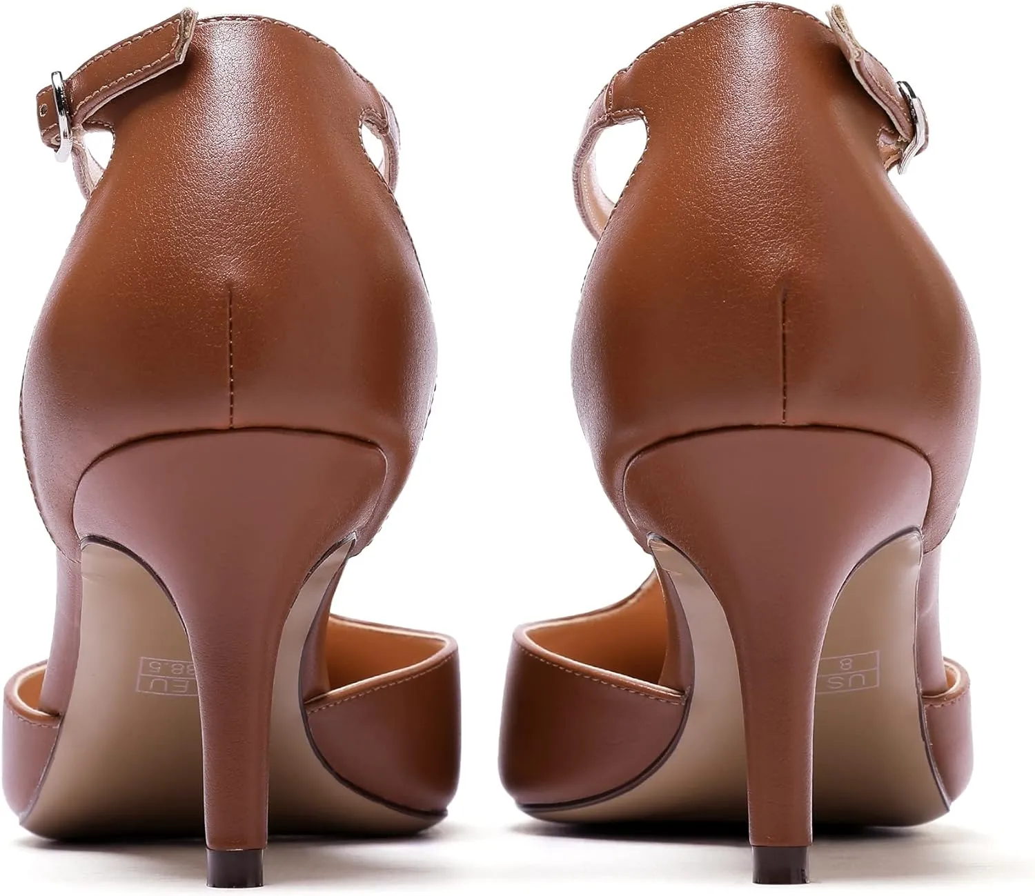 Eldof Womens Kitten Heel Pumps T-Strap Ankle Buckle Pumps2.6 Pointed Toe Classic Office Dress Heels