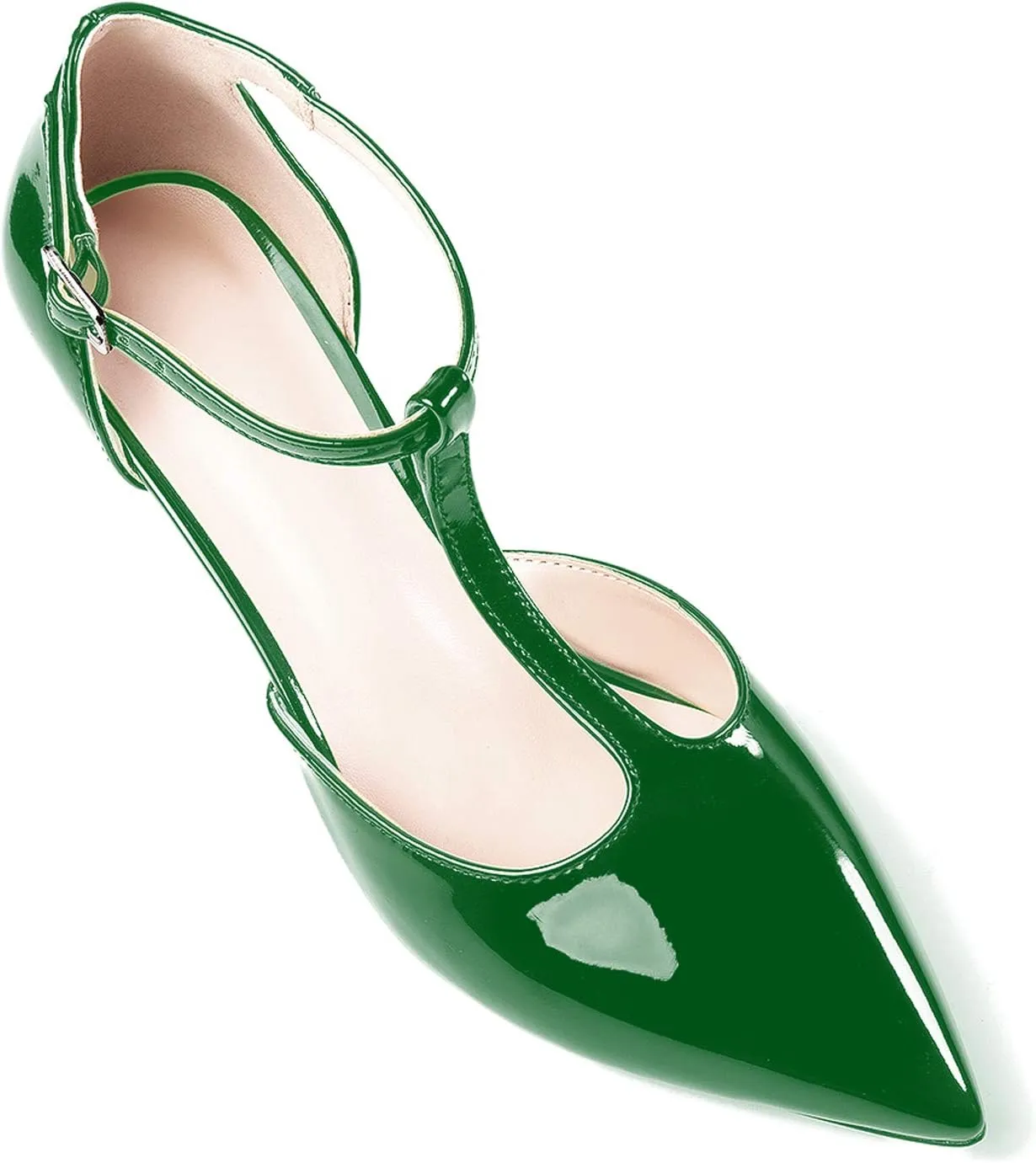 Eldof Womens Kitten Heel Pumps T-Strap Ankle Buckle Pumps2.6 Pointed Toe Classic Office Dress Heels